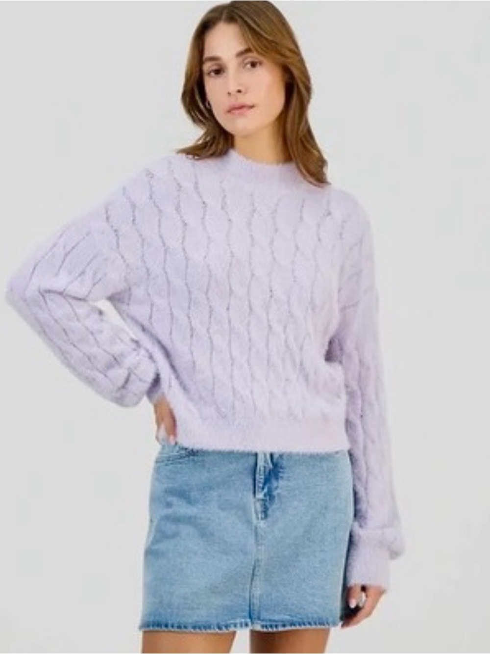 NWT Hippie Rose Eyelash Cable Knit Sweater Soft Lilac Thistle Size M